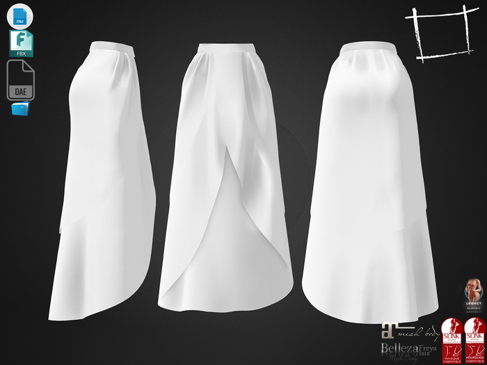Dae Obj FBX For Female Long Layered Skirt Maitreya, Slink Physique,Hourglass, Belleza Isis,Freya, Legacy
