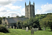 291 - Summer - England - UK - Church and Grave Yard on Green Hill - Trees - Green Grass - Land Divider - Privacy Screen