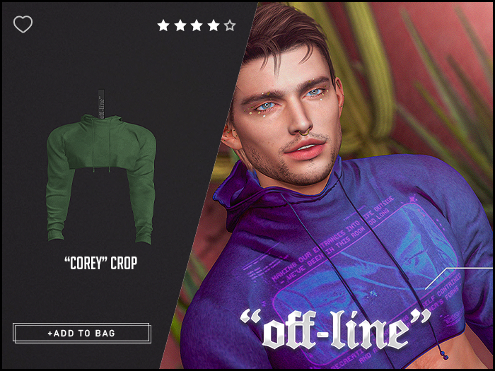 "Off-Line" x "Corey" Cropped Hoodie / Olive
