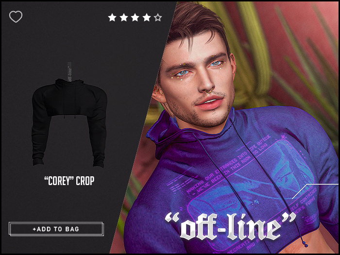 "Off-Line" x "Corey" Cropped Hoodie / Black