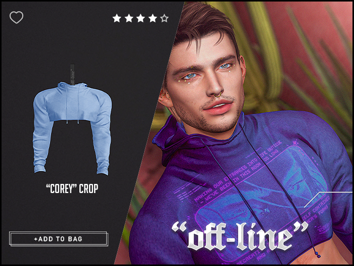 "Off-Line" x "Corey" Cropped Hoodie / Baby Blue