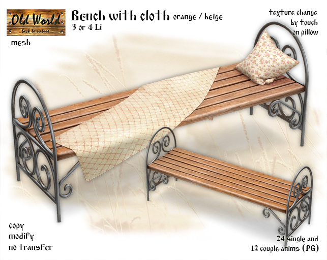 Bench with cloth v3 - Old World - Rustic Furniture