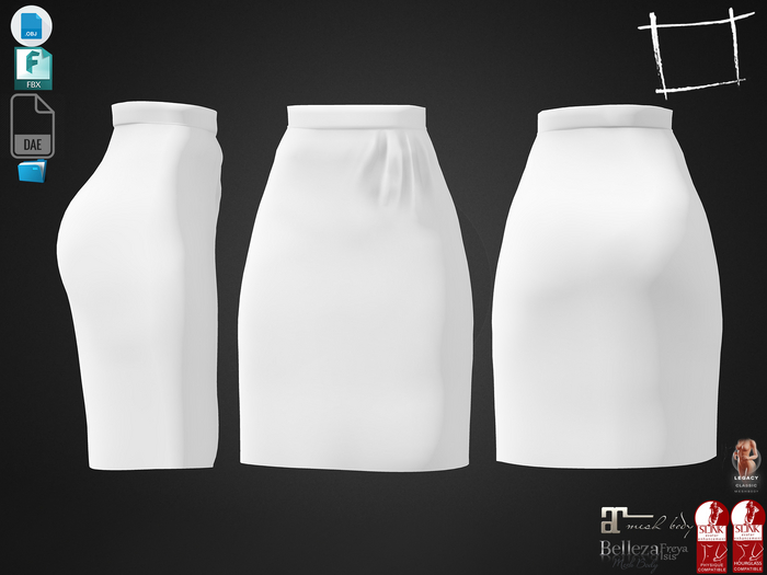 Dae Obj FBX For Knee Length Pencil Skirt With Little Front Gathering Maitreya, Slink, Belleza, Legacy