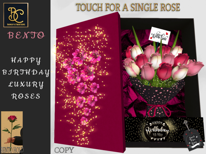 BMC4021 - BENTO - HAPPY BIRTHDAY LUXURY BOXED ROSES - TOUCH FOR A SINGLE ROSE
