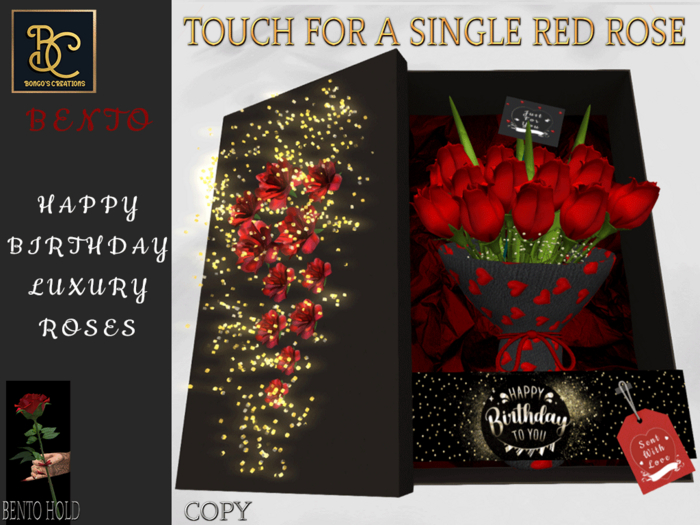BMC4022 -BENTO -  HAPPY BIRTHDAY LUXURY BOXED ROSES - TOUCH FOR A SINGLE RED ROSE