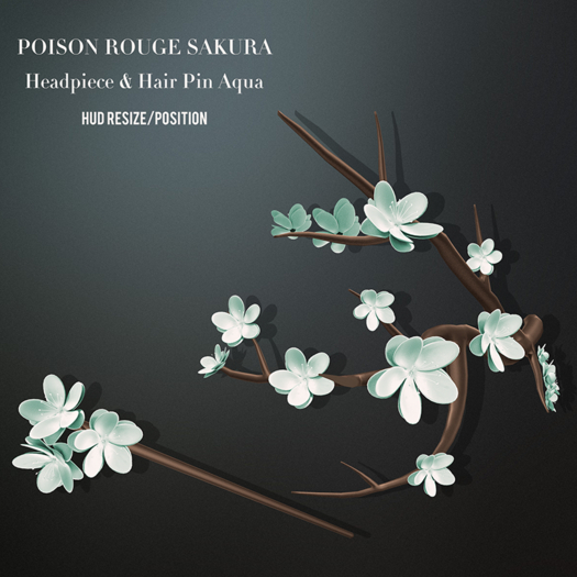 POISON ROUGE Sakura Headpiece & Hairpin Aqua 
