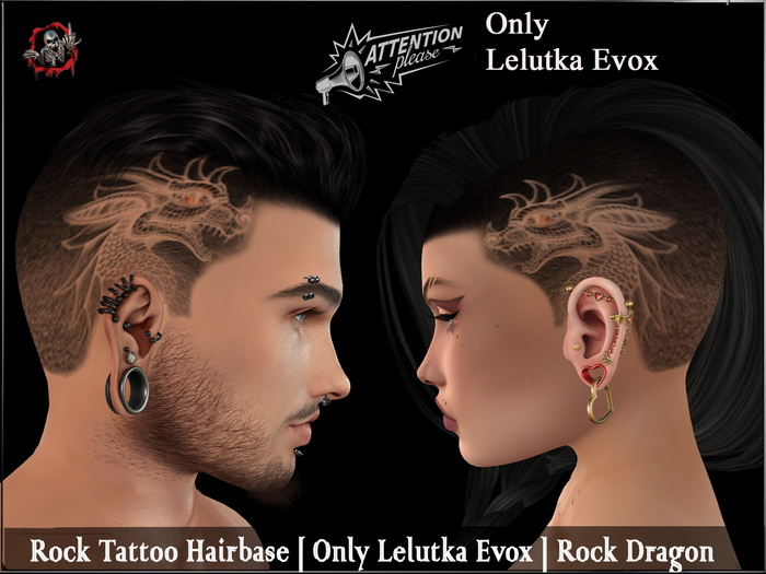 Rock Tattoo Hairbase [ Only Lelutka Evox ] Rock Dragon