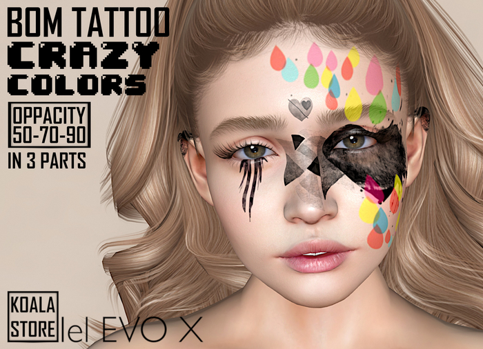 // KOALA STORE // BOM TATTOO - Crazy Colors Face - EVOX