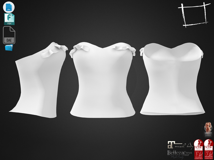 Dae Obj FBX For Ruffled Top Corset Top Maitreya, Slink (Physique,Hourglass), Belleza, Legacy