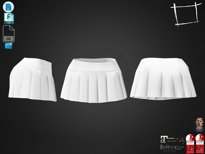 Dae Obj FBX For Mini Pleated Skirt Maitreya, Slink (Physique,Hourglass), Belleza, Legacy