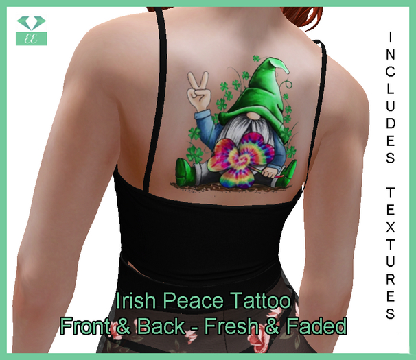 Irish Peace Front & Back Tattoo Fresh & Faded