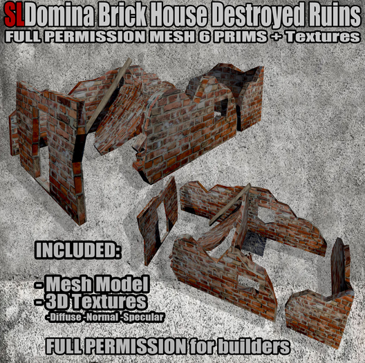 Second Life Marketplace - [FP] SLDomina Brick house destroyed ruins ...