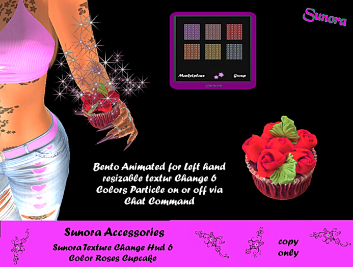 Sunora Texture Change Hud 6 Color Roses Cupcake