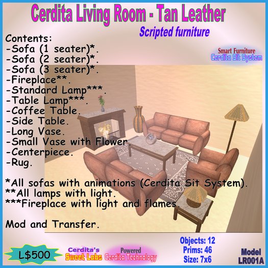 Cerdita Living Room - Tan Leather