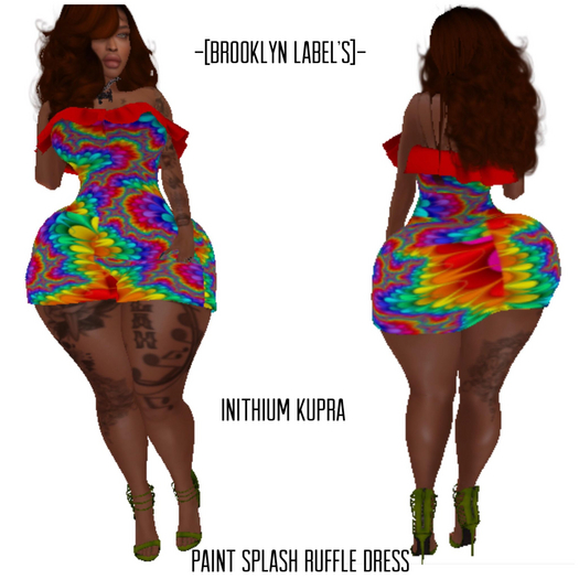 -[BROOKLYN LABEL'S]-PAINT SPLASH  RUFFLE DRESS INITHIUM KUPRA