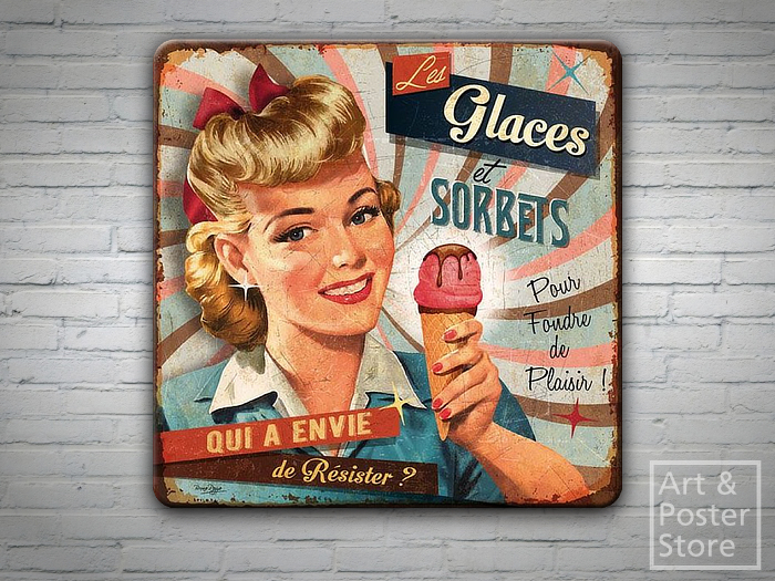 Les Glaces et Sorbets | Retro Fun #06 Rusty Metal Style Wall Sign 