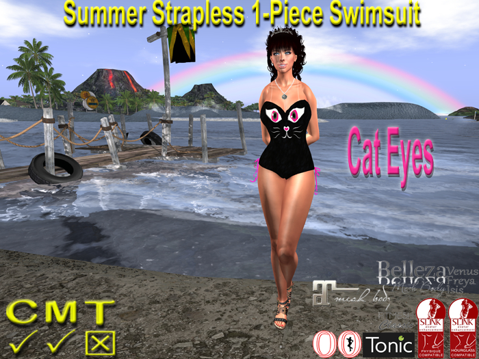 Cat Eyes Strapless 1-Piece Swimsuit