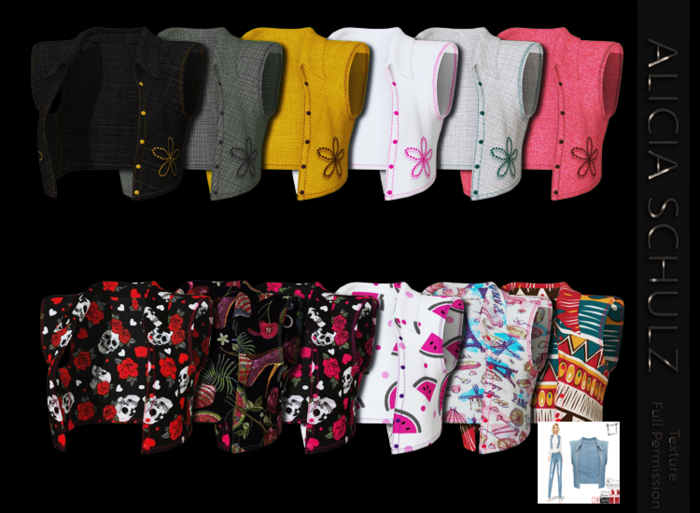 [Alicia Schulz] Texture for Full Perm Women's Denim Sleeveless Vest Set FP