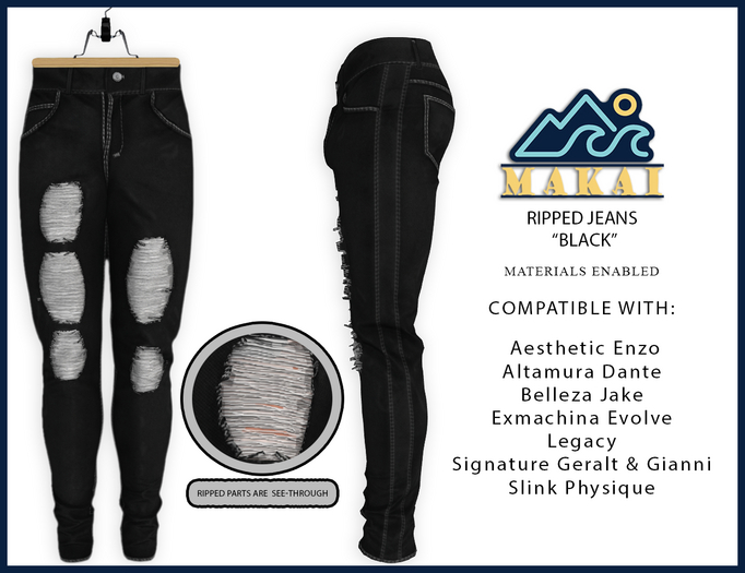Makai Distressed Black Jeans - Men's Ripped Denim Pants