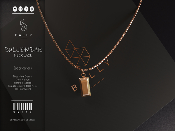 'BALLY' Bullion Bar Necklace Silver
