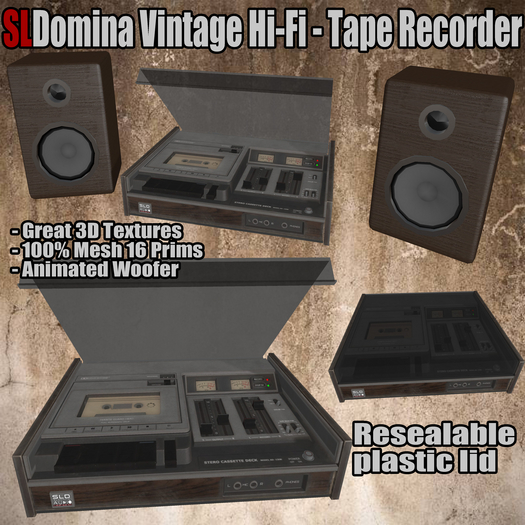 VINTAGE AUDIO - SLDomina Vintage Hi-Fi Set- Tape Recorder + Speakers Copy 70's Stereo Cassette System - Animated
