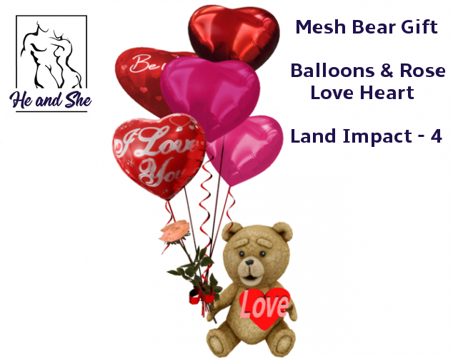 I Love You Be Mine Mesh Teddy Bear with Balloons, Rose & Love Heart  *50L*   Romantic Gift Promotional Promo Sale Price 