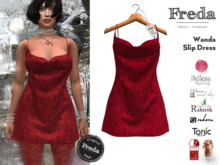 "Freda" Wanda Cocktail Slip Dress Red with Cowl Neck heavy Lace Maitreya Reborn Slink, Tonic, Rebirth, Legacy, Cinn&Chai