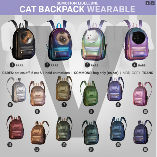 3. SEmotion Libellune Cat Backpack Wearable RARE