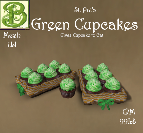 St Patrick's Day: Basket of Green Cupcakes, Gives Cupcake to Eat