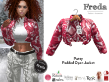 "Freda" Patty Padded open cropped Puffer Jacket Red Flower Print, eBody reborn, Slink, Tonic, Rebirth, Legacy, Cinn&Chai