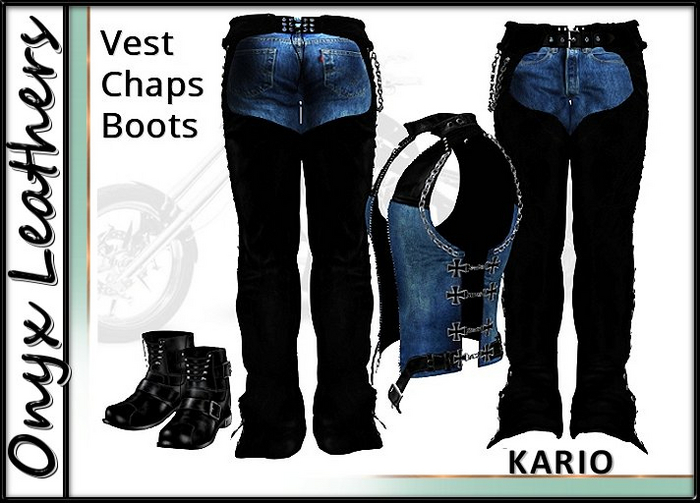 Kario Denim and leather Chaps Vest Boots