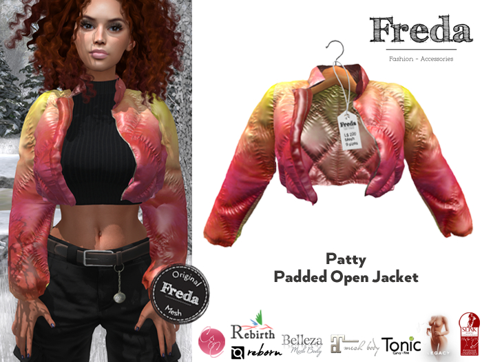 "Freda" Patty Padded open cropped Puffer Jacket Ombre Pattern Red, eBody reborn, Slink,Tonic, Rebirth, Legacy, Cinn&Chai