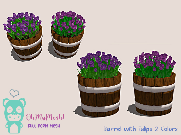 OhMyMesh! Barrel with Tulips - Full Perm Mesh