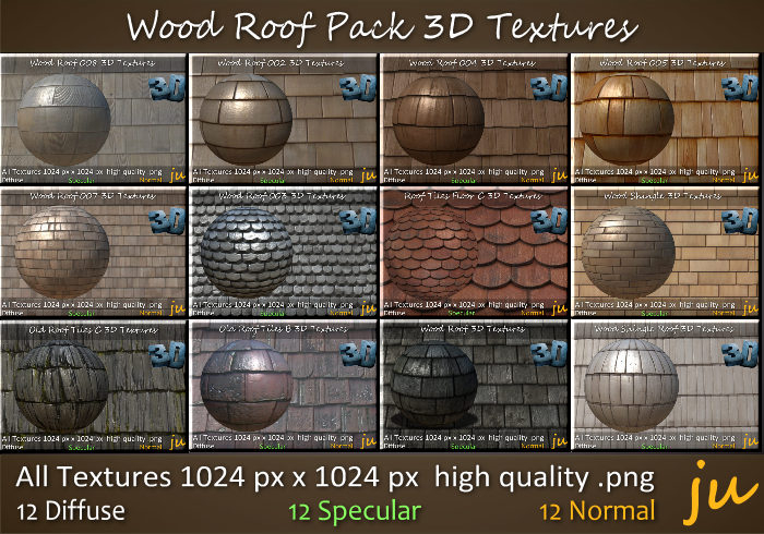 Second Life Marketplace - JU Wood Roof Pack 3D Textures Full Perm