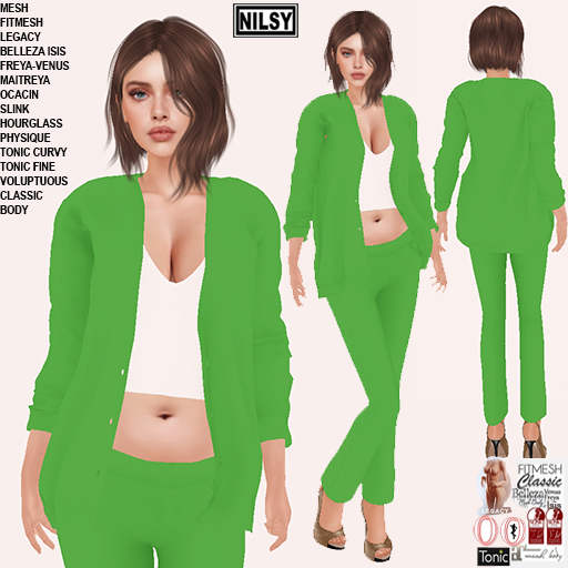 GREEN CARDIGAN OUTFIT,CL&MESH BODY