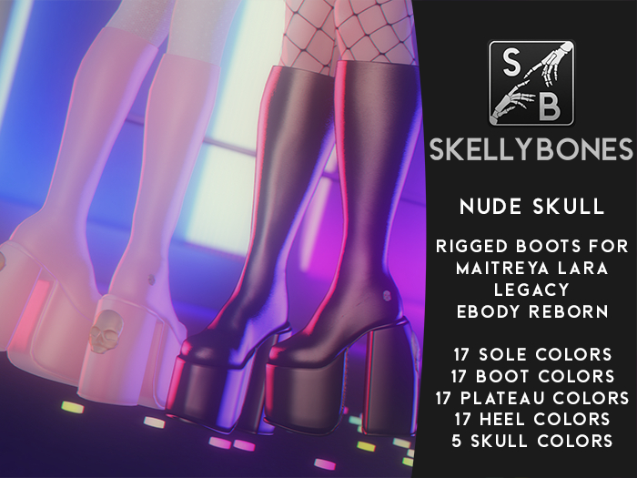 Skellybones -- Nude Skull Boots for eBody Reborn, Legacy and Maitreya Lara