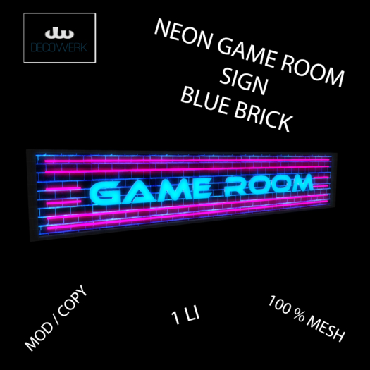 [dW] Neon Game Room Sign Blue Brick