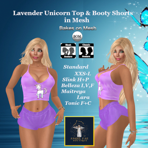 Lavender Unicorn Top + Booty Shorts