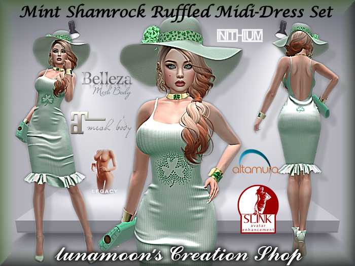 DEMO-Mint Shamrock Ruffled Midi-Dress Set