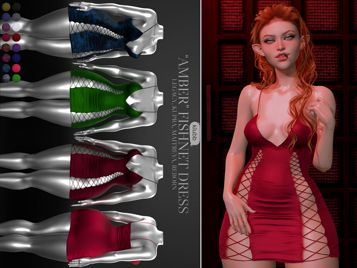 Klubb - "Amber" Fishnet Dress Ruby
