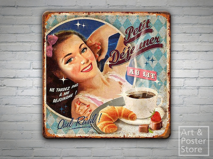 Petit Déjeuner Au Lit | Retro Fun #05 | Rusty Metal Style Wall Sign 