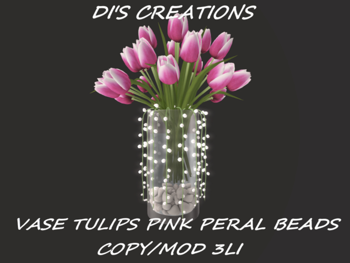 VASE TULIPS PINK BEADS