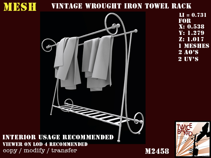 "TB" Gorgeous wrought iron towel rack M2458