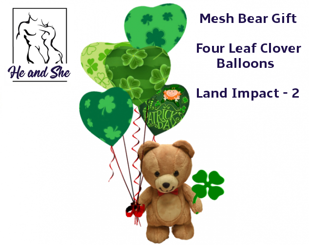 Happy St. Patrick's Day Mesh Teddy Bear with Shamrock and  Balloons ******* Land Impact 2 * Promotional Promo Sale Price