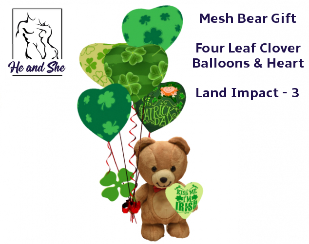 Kiss Me I'm Irish Mesh Teddy Bear with Balloons, Shamrock & Heart Promo *** Sale Price Happy St. Patrick's Day Promotion