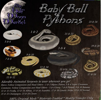 Second Life Marketplace - The Half Moon Market - Baby Ball Pythons - 13 ...