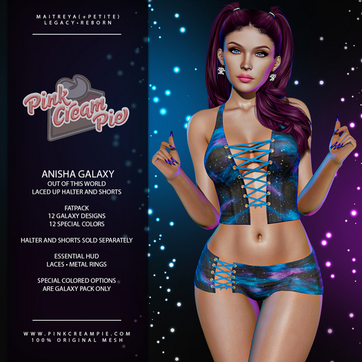 Anisha Lace Up Halter Vest and Lace Up Shorts [Galaxy FATPACK] - Maitreya (+Petite) • Legacy • Reborn