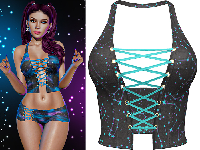 Anisha Lace Up Halter Vest [Galaxy Constellations] - Maitreya (+Petite) • Legacy • Reborn