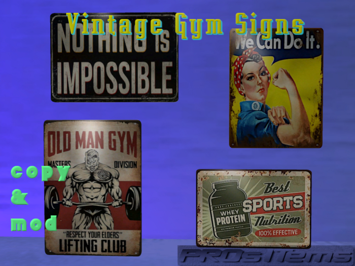 4 Vintage Gym Signs