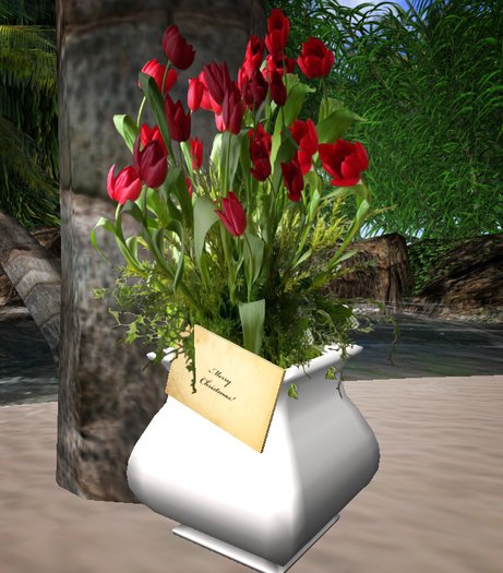Christmas Red Tulips in White Square Vase